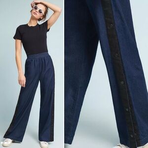 Anthropologie 3x1 Snap Off Track Jeans Size Large Wide Leg Denim Pants Dark Wash